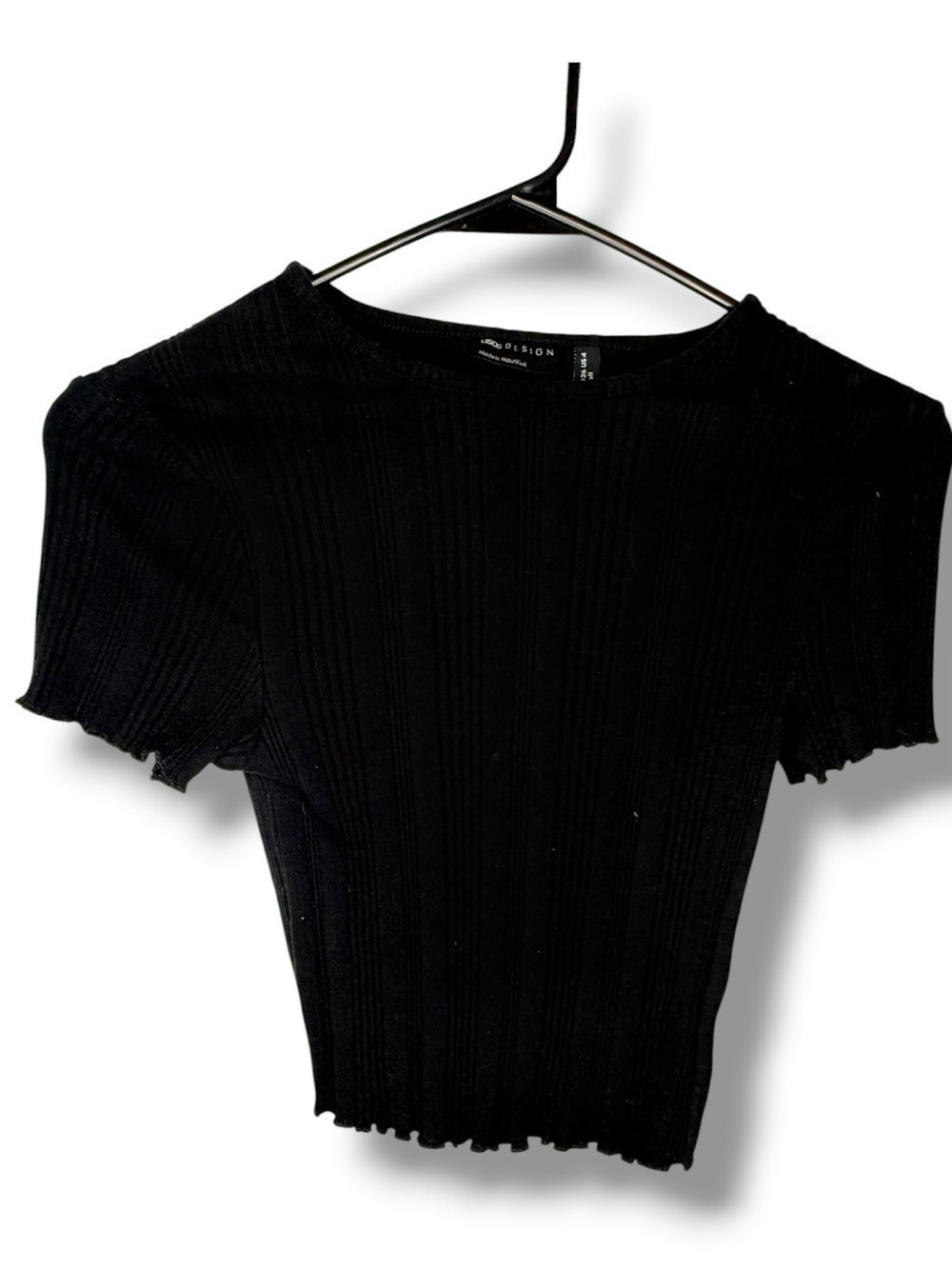 ASOS DESIGN Black Ribbed Baby Tee US 4 Tall
